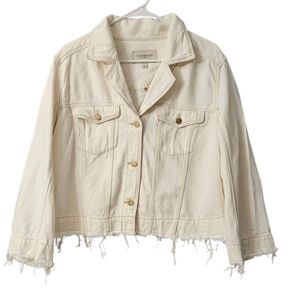 Liverpool Notch Collar Boxy Fray Hem Jacket Women's Large Denim Crop LM1A04QR4